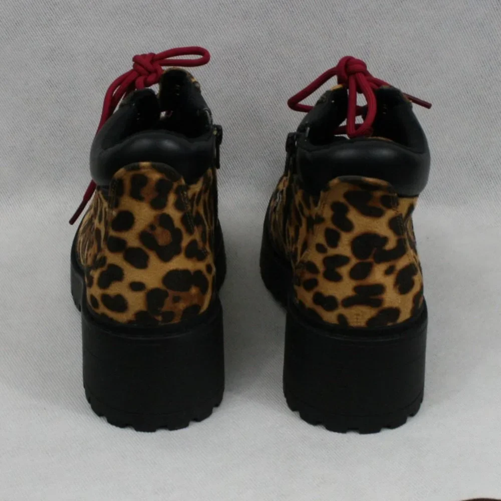 Skechers Brown & Black Leopard Print Ankle Boots w/ Side Zipper SZ 7 NWOT - Picture 3 of 9